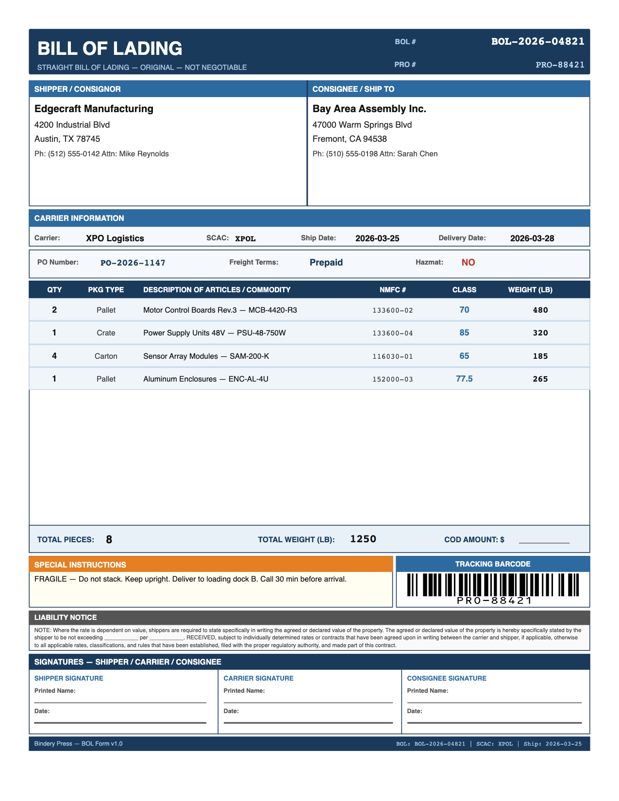 AI-generated Bill of Lading